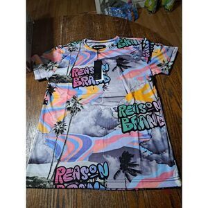 New Medium Reason Short Sleeve Crew Neck Pullover Streetwear Tee Tshirt Graffiti